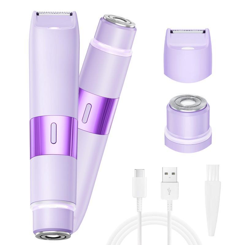 Bikini Trimmer for Women, Akunbem Electric Shaver and Razor Rechargeable 2-in-1 Body and Facial Hair Removal Double Head for Painless Trimming of Pubic Face Underarm Legs, IPX7 Waterproof