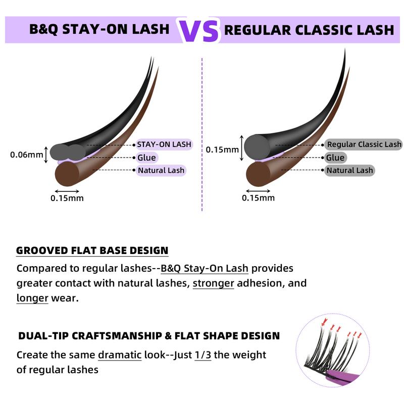 B&Q Lash STAY ON LASH KIT Waterproof lash Clusters for Beginners Long lasting 156pcs D Curl Flat Matte Kit Natural and Soft Makeup Cosmetic