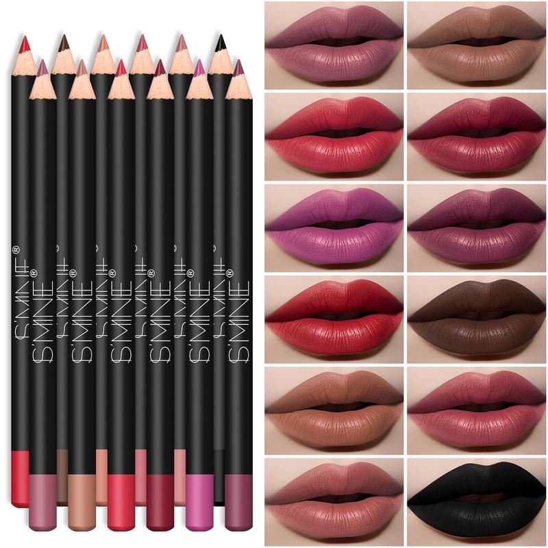 12 count Lip Liner Pencil, Nice Color Precise Lining Creamy formula Versatile Long  Eyeliner Lip Lining kit (Set A)