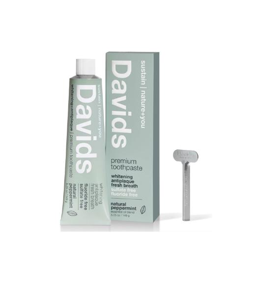 Davids Fluoride Free Nano Hydroxyapatite Toothpaste for Remineralizing Enamel & Sensitive Relief, Antiplaque, SLS Free, Peppermint, 5.25oz whitens teeth