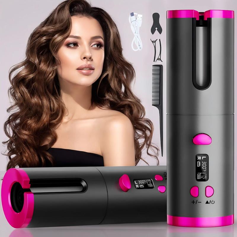 Automatic Curler, Cordless Rechargeable Curling Iron, Wave Curl Styler, Automatic Rotating Curling Iron for Long Hair Short Hair