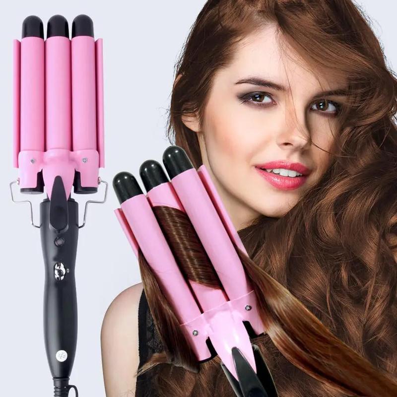 Portable 3-Tube Hair Curler, 1 Box Hair Curling Iron with 3 Counts Barrels, Hair Styling Tool for Home & Travel, Create a Wavy Hairstyle