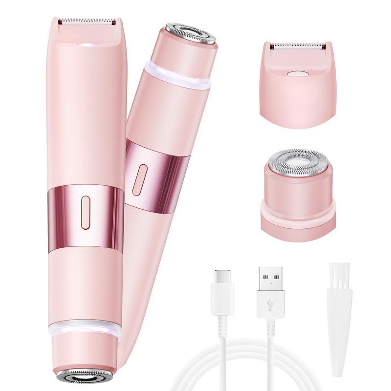 Bikini Trimmer for Women, Akunbem Electric Shaver and Razor Rechargeable 2-in-1 Body and Facial Hair Removal Double Head for Painless Trimming of Pubic Face Underarm Legs, IPX7 Waterproof