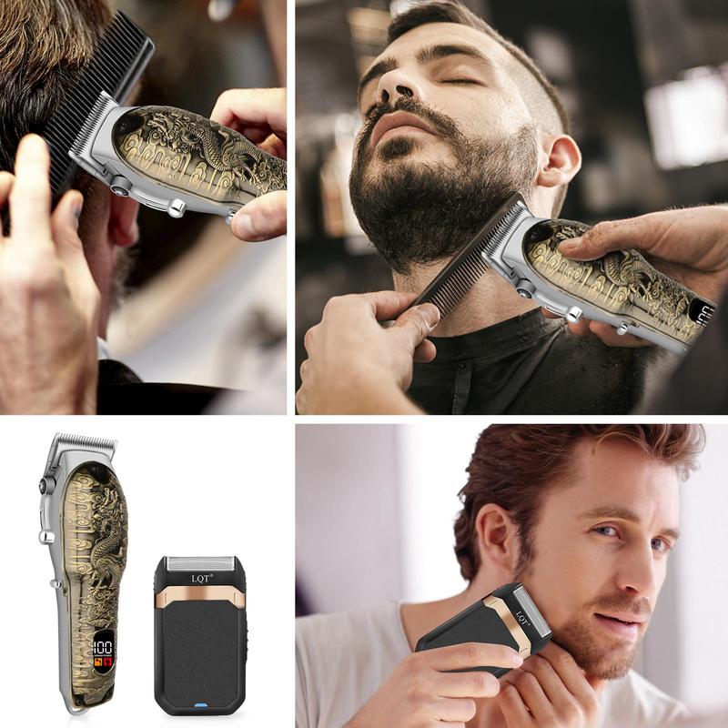 Professional Barber Hair Clipper Kit, 1 Set Rechargeable LCD Display Electric Hair Trimmer & Razor, Men's Grooming Essential for Barbershop Salon Home Use