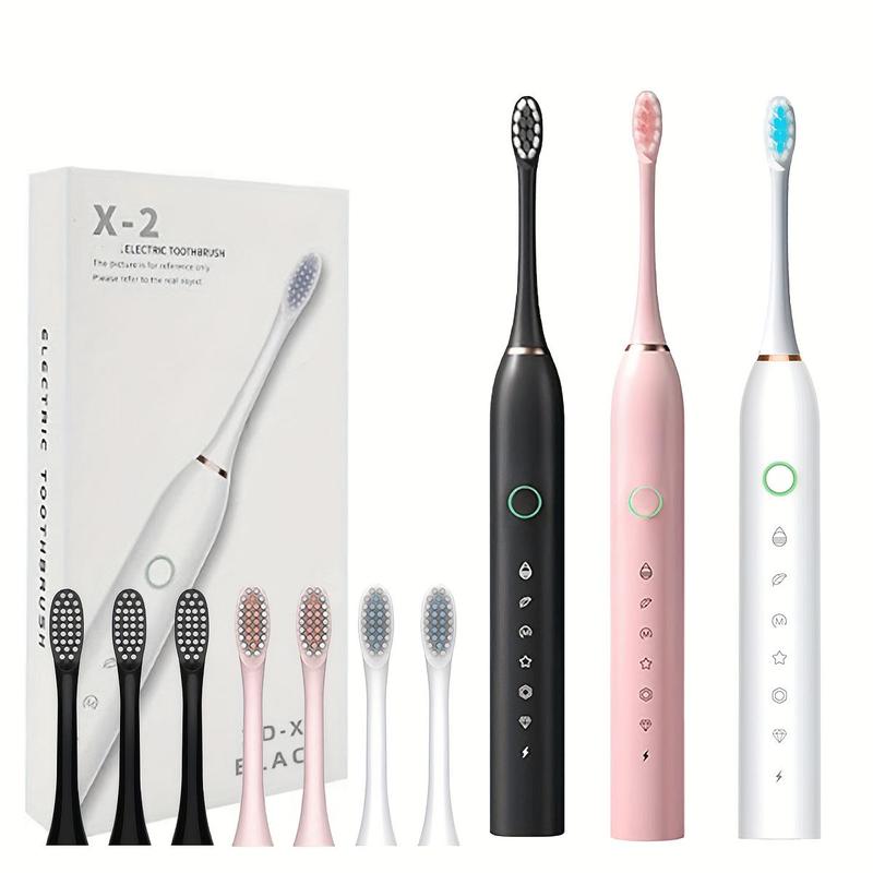 Portable Electric Toothbrush Set for Christmas Gift, 1 Box Rechargeable Sonic Toothbrush & 4 Replacement Brush Heads, Oral Care Tool for Adults