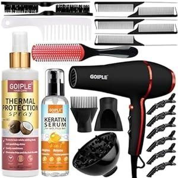  21Counts Hair Dryer Kit Lightweight Low Noise Ionic Blow Dryer Constant Temperature 1800W Professional Hair Dryers for Women Men with Brush Set