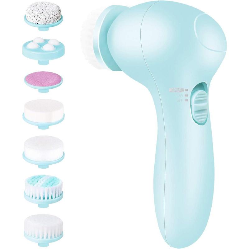 Electric Facial Cleansing Brush 7 in 1 -  Face Skin Spin Brush for Deep Cleansing, Gentle Exfoliating, Blackhead Removing and Massaging, Battery Operated Facial Cleanser Brush