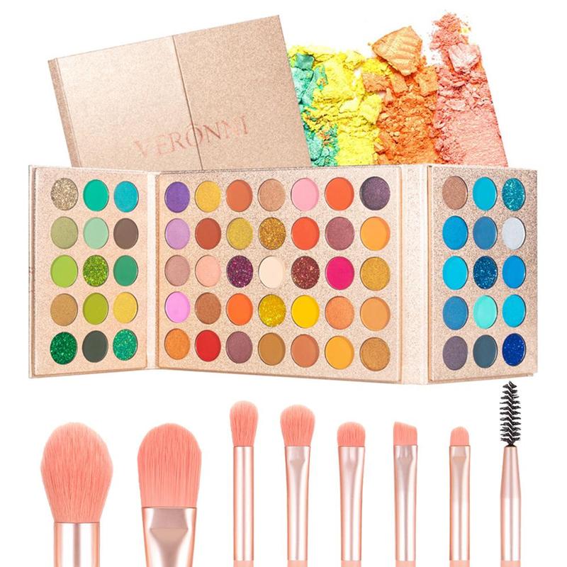 65 Color Eyeshadow Palette & Makeup Brush Set, Including 1 Waterproof Matte & Glitter Eye Shadow Disc & 8 Facial & Eye Makeup Brush