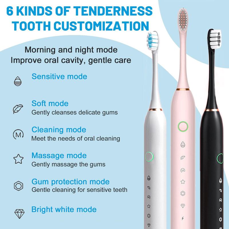 Portable Electric Toothbrush Set for Christmas Gift, 1 Box Rechargeable Sonic Toothbrush & 4 Replacement Brush Heads, Oral Care Tool for Adults