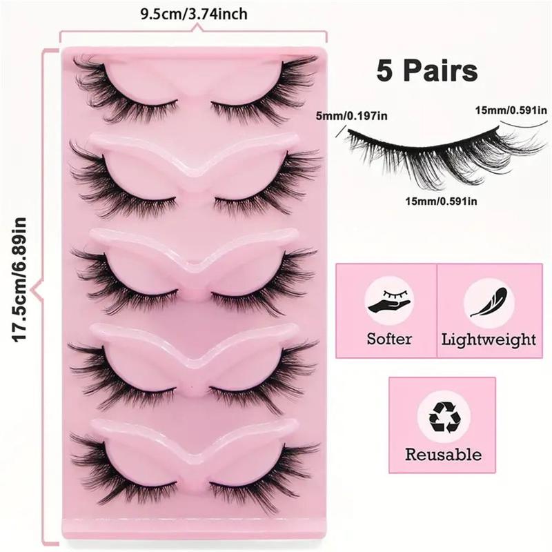 Fluffy False Eyelashes, 5 Pairs Wispy Look Faux Cluster Lash, Natural Curling Eye Makeup Strip Lash, Tail Elongated Lash Cosmetic for Lashes Extensions, Christmas Gift