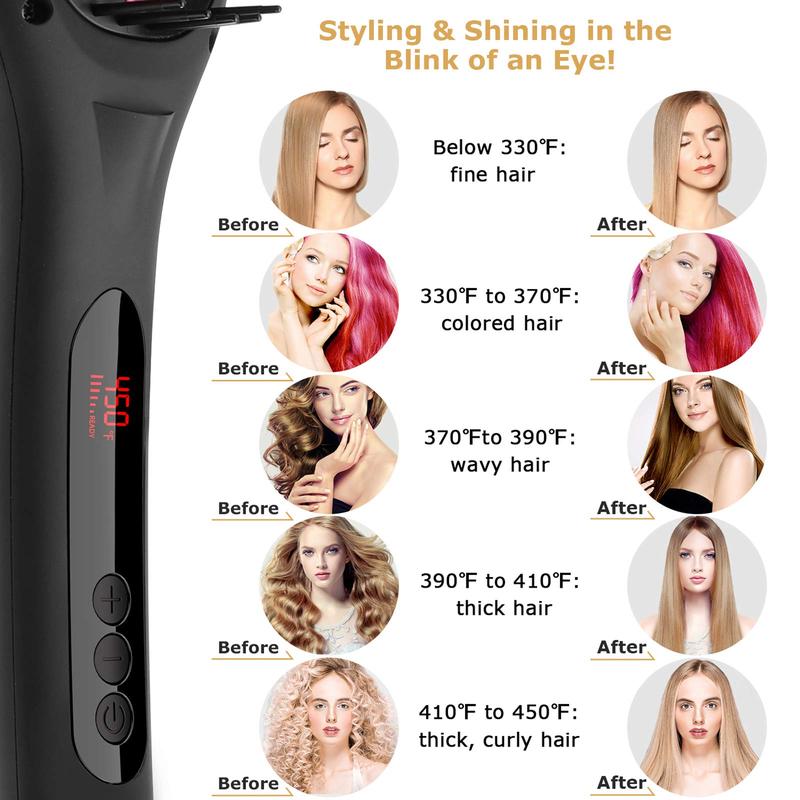 Ionic Hair Straightener Brush , 30s Fast MCH Ceramic Heating Hair Straightening Brush with Anti Scald Feature, Auto-Off & Dual Voltage, Portable Frizz-Free Silky Electric StraighteningComb1 Comfort