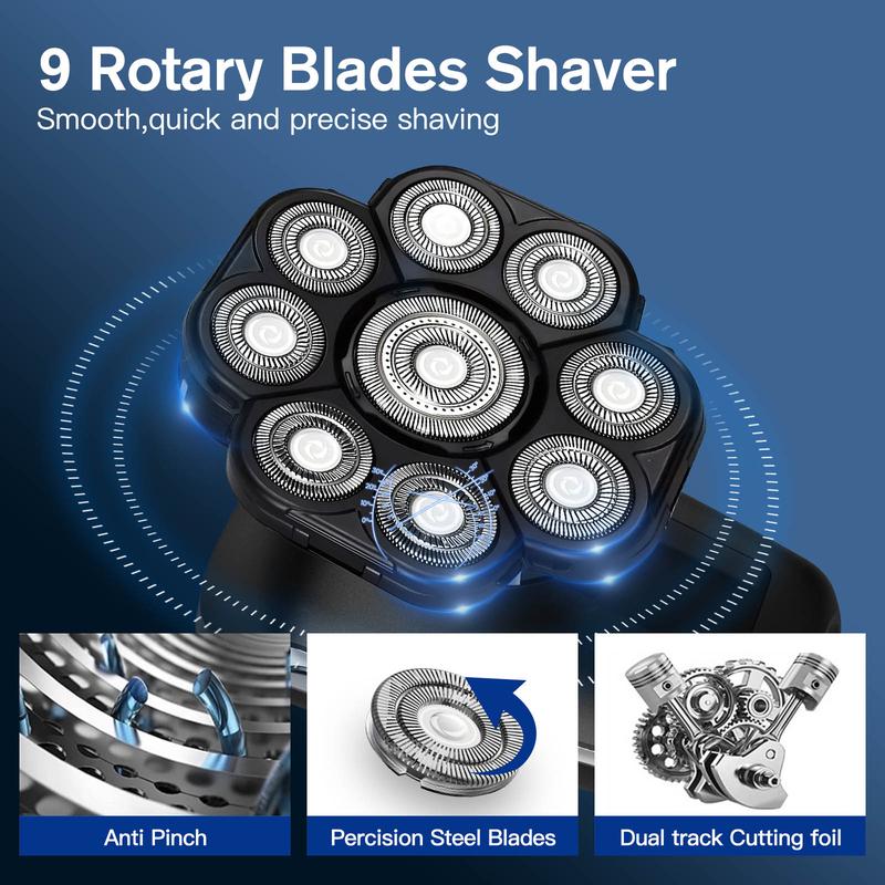 9D Upgrade Electric Shaver Bald Head Shaver Replacement Blades,Easy Install Electric Razor Shaver Head for Bald and Face(9D-Black)