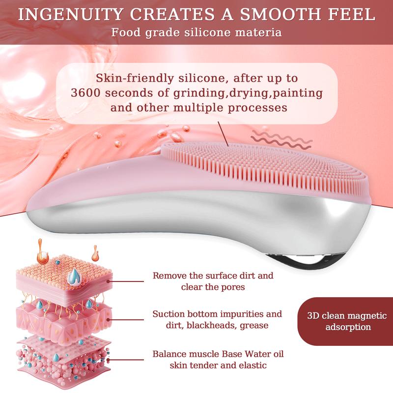 Face Scrubber, Facial Cleansing Brush with Ultrasonic Vibration Technology, Soft Silicone Bristles, and Heatable Constant Temperature Function for Deep Cleansing, Exfoliation, and Massage facial cleansing facial  cleansing