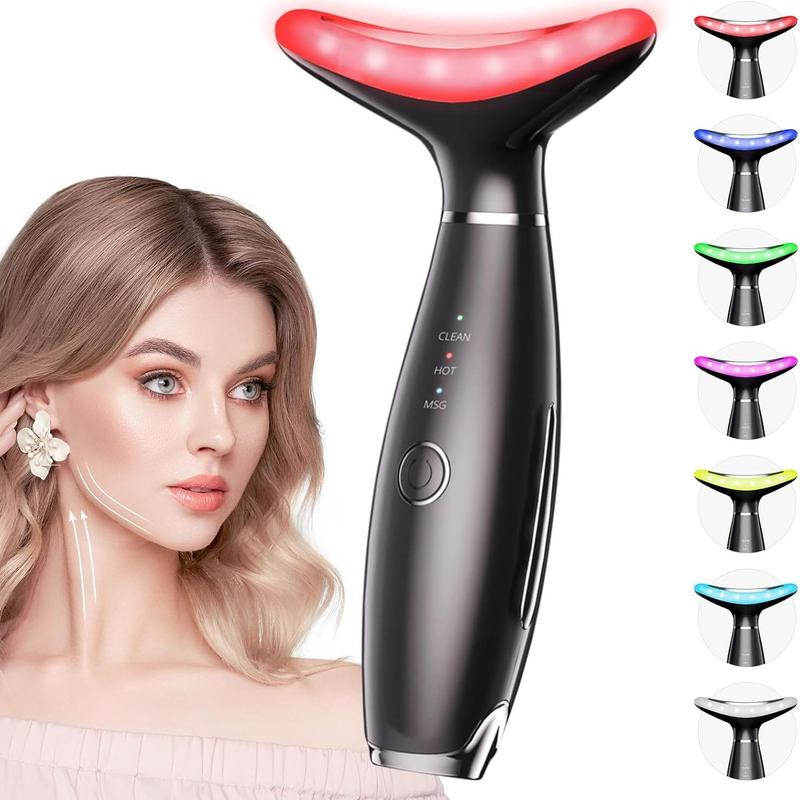 7 Color Face & Neck Facial Massager, Home Skin Care Facial Massager Tool with 3 Vibration Massage Heating Modes, Facial Beauty Instrument for Women