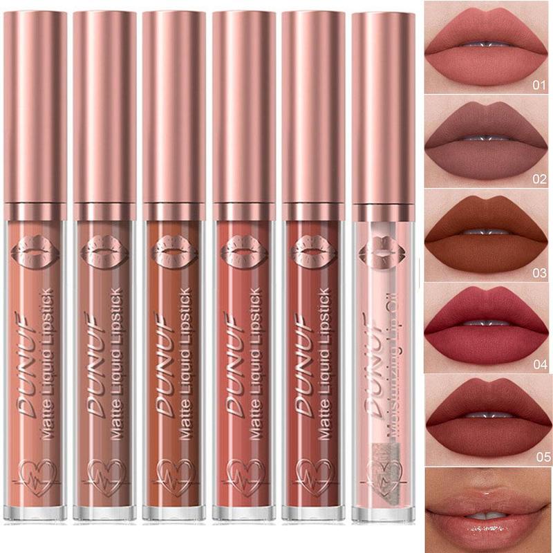 Long Lasting Lip Gloss Set, 6 Counts set Matte Lipstick & 1 Count Lip Liner, Waterproof Lip Glaze Set, Suitable for All Occasions Lip Makeup