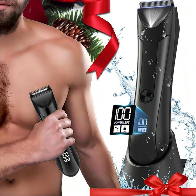 USB Rechargeable Electric Hair Trimmer Kit, 1 Box LCD Display Waterproof Hair Shaver & Accessories, Portable Hair Trimmer for Men, Christmas Gift