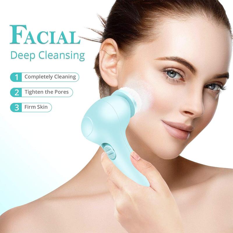 Electric Facial Cleansing Brush 7 in 1 -  Face Skin Spin Brush for Deep Cleansing, Gentle Exfoliating, Blackhead Removing and Massaging, Battery Operated Facial Cleanser Brush