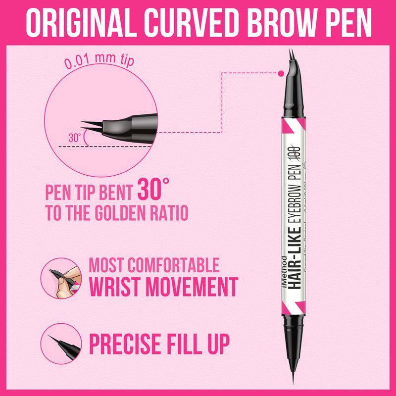 iMethod Curved Eyebrow Pen - Microblading, Liquid,  2-in-1 Dual-Ended with Micro-Fork-Tip Applicator, Waterproof and Long Lasting Makeup