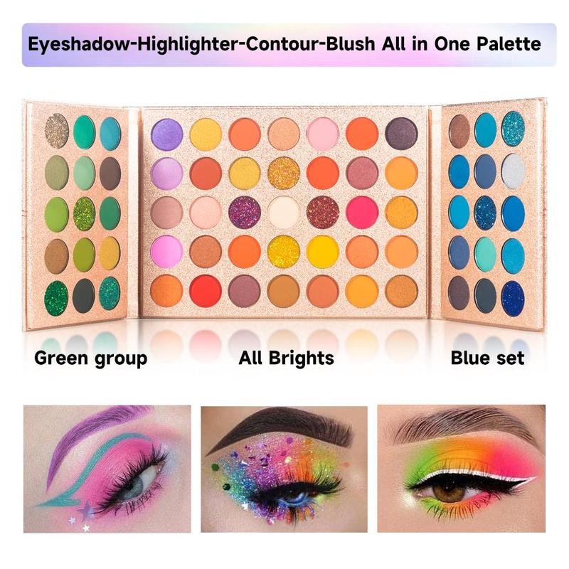 65 Color Eyeshadow Palette & Makeup Brush Set, Including 1 Waterproof Matte & Glitter Eye Shadow Disc & 8 Facial & Eye Makeup Brush