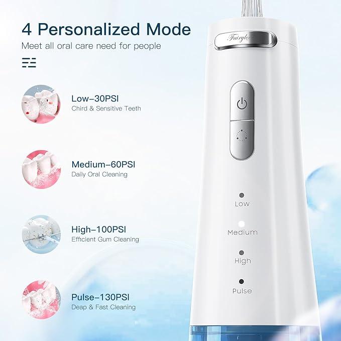 Professional Dentist Recommended 4 in 1 Cordless Water Flosser 300ML 4 Pressure Modes 4 Replaceable Nozzles Rechargeable Toothpick Cleaning Teeth Oral