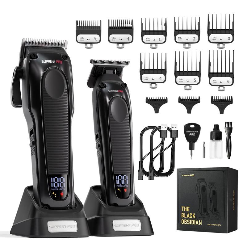 [BARBER'S CHOICE] SUPRENT PRO The Black Obsidian 20 in 1 Professional Hair Clippers Trimmer Cutting Beard Cordless Barber Shaving Machine  - High Torque Brushless Motor & DLC Coated Detachable Blade - Cordless Hair Trimmer Set