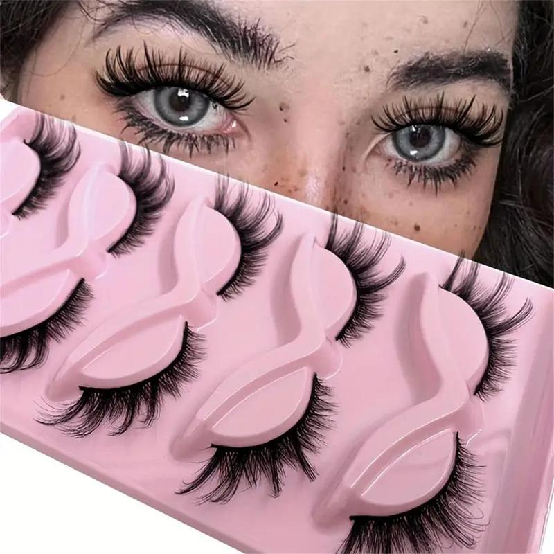 Fluffy False Eyelashes, 5 Pairs Wispy Look Faux Cluster Lash, Natural Curling Eye Makeup Strip Lash, Tail Elongated Lash Cosmetic for Lashes Extensions, Christmas Gift