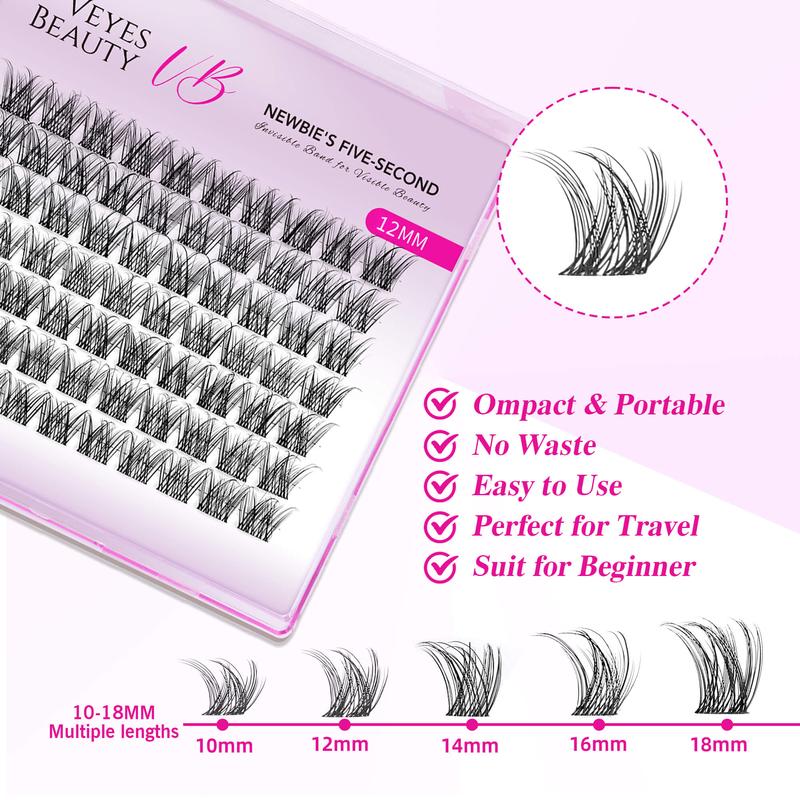 Veyesbeauty LuxeBold 10mm-18mm Cluster Lash Single Length Invisible Band Wispy Lightweight Softness Weightless Makeup Eyelash Extensions