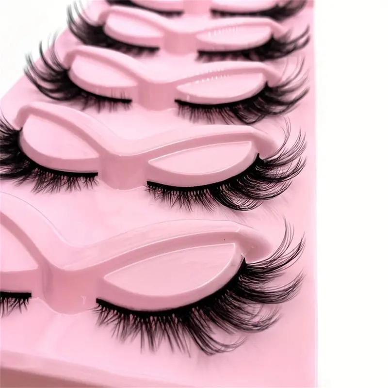 Fluffy False Eyelashes, 5 Pairs Wispy Look Faux Cluster Lash, Natural Curling Eye Makeup Strip Lash, Tail Elongated Lash Cosmetic for Lashes Extensions, Christmas Gift