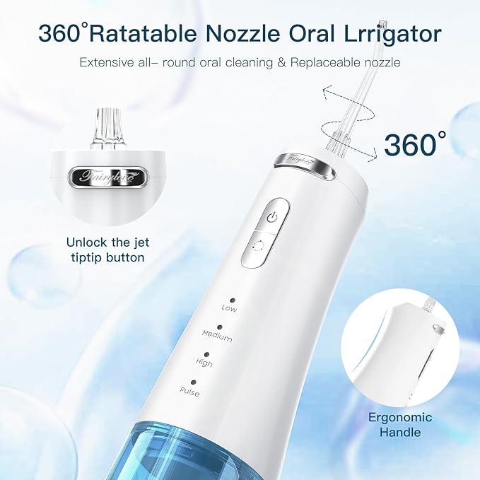 Professional Dentist Recommended 4 in 1 Cordless Water Flosser 300ML 4 Pressure Modes 4 Replaceable Nozzles Rechargeable Toothpick Cleaning Teeth Oral