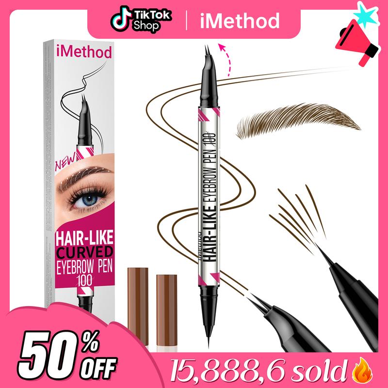 iMethod Curved Eyebrow Pen - Microblading, Liquid,  2-in-1 Dual-Ended with Micro-Fork-Tip Applicator, Waterproof and Long Lasting Makeup