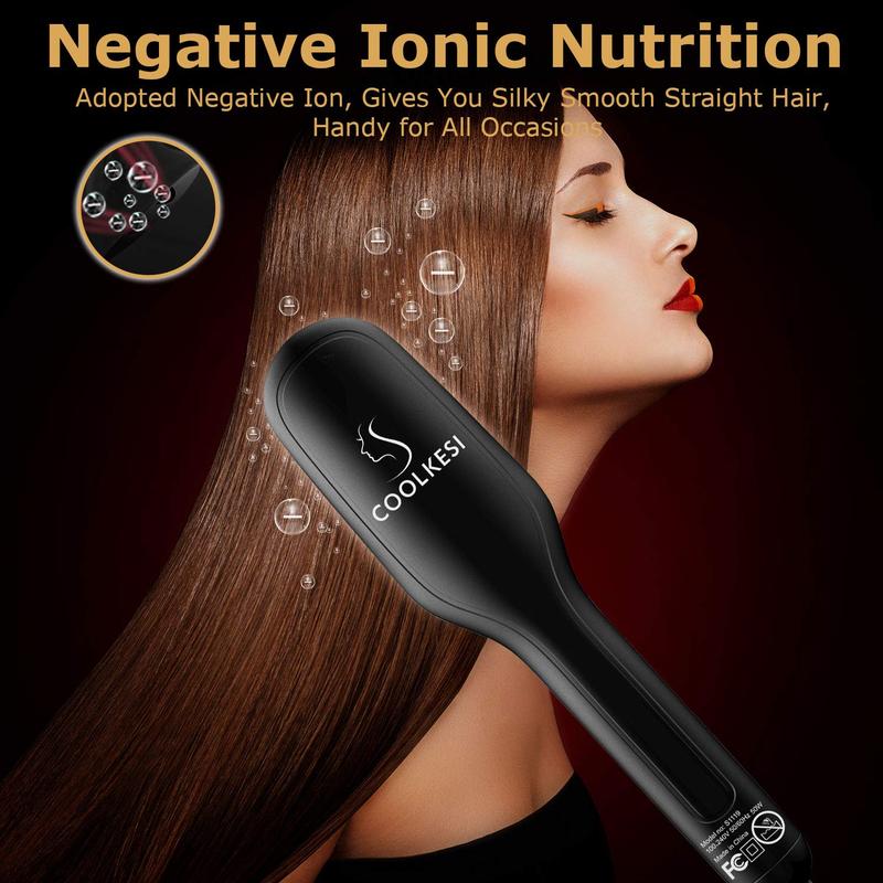 Ionic Hair Straightener Brush , 30s Fast MCH Ceramic Heating Hair Straightening Brush with Anti Scald Feature, Auto-Off & Dual Voltage, Portable Frizz-Free Silky Electric StraighteningComb1 Comfort