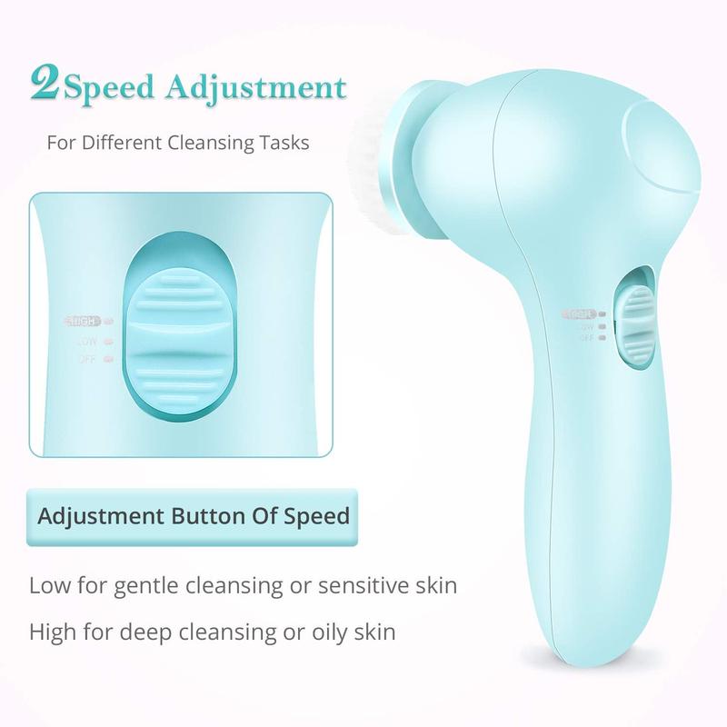 Electric Facial Cleansing Brush 7 in 1 -  Face Skin Spin Brush for Deep Cleansing, Gentle Exfoliating, Blackhead Removing and Massaging, Battery Operated Facial Cleanser Brush