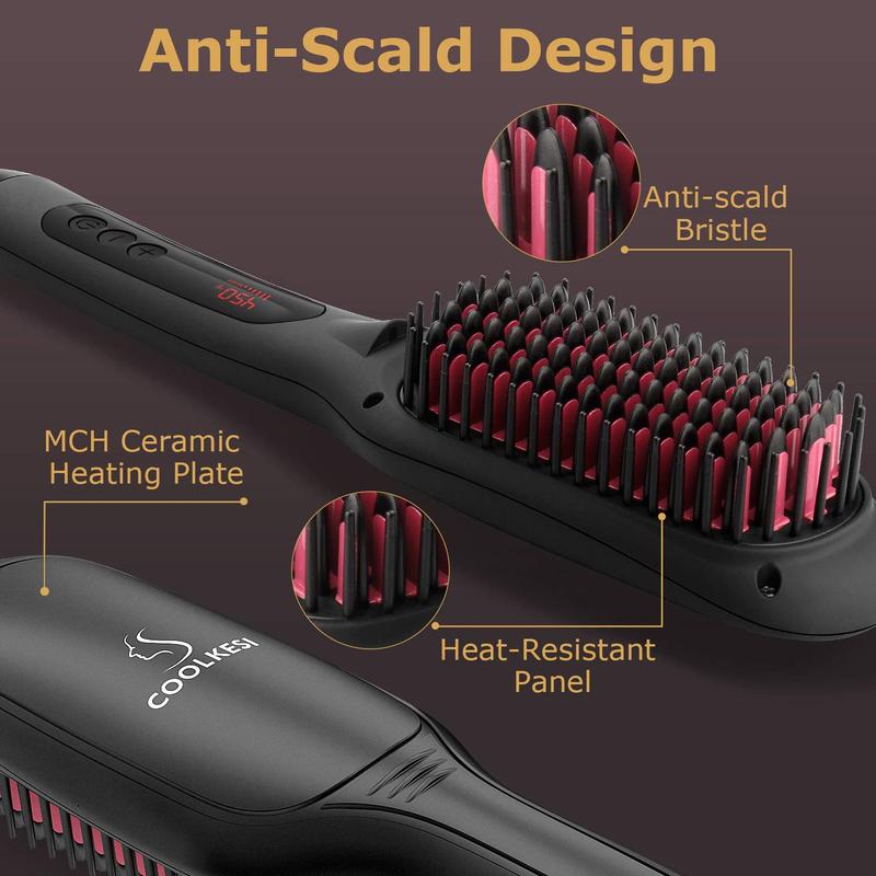 Ionic Hair Straightener Brush , 30s Fast MCH Ceramic Heating Hair Straightening Brush with Anti Scald Feature, Auto-Off & Dual Voltage, Portable Frizz-Free Silky Electric StraighteningComb1 Comfort