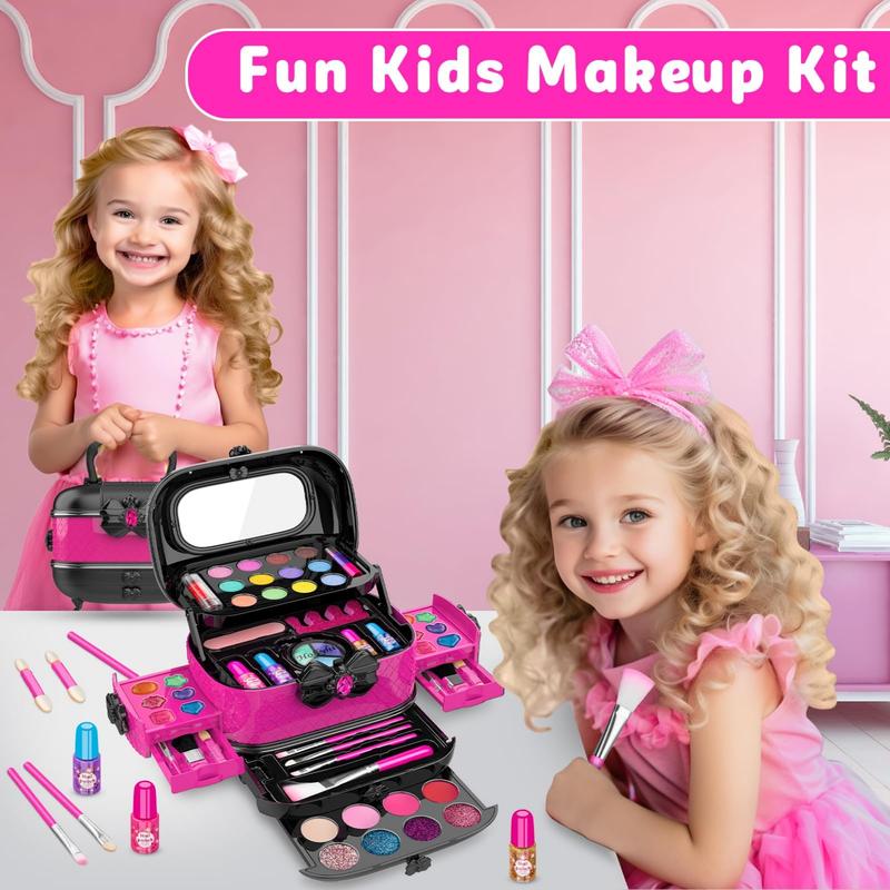 58 Pack Kids Makeup Kit for Girl, Princess Toys Real Washable Cosmetic Set with Mirror, Kids Makeup Sets for Girls, Play Make Up Birthday Gifts for 4 5 6 7 8 9 10 11 12 Years Old Kid (Rose)