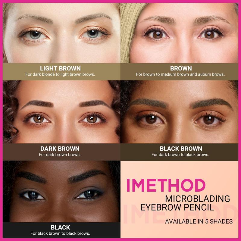 iMethod Microblading Eyebrow Pencil - Brow Pencil 2-in-1 Dual-Ended Eyebrow Pen with 3-Prong Micro-Fork-Tip Applicator and Precise Brush-Tip Create Natural-Looking Brows, Stay on All Day