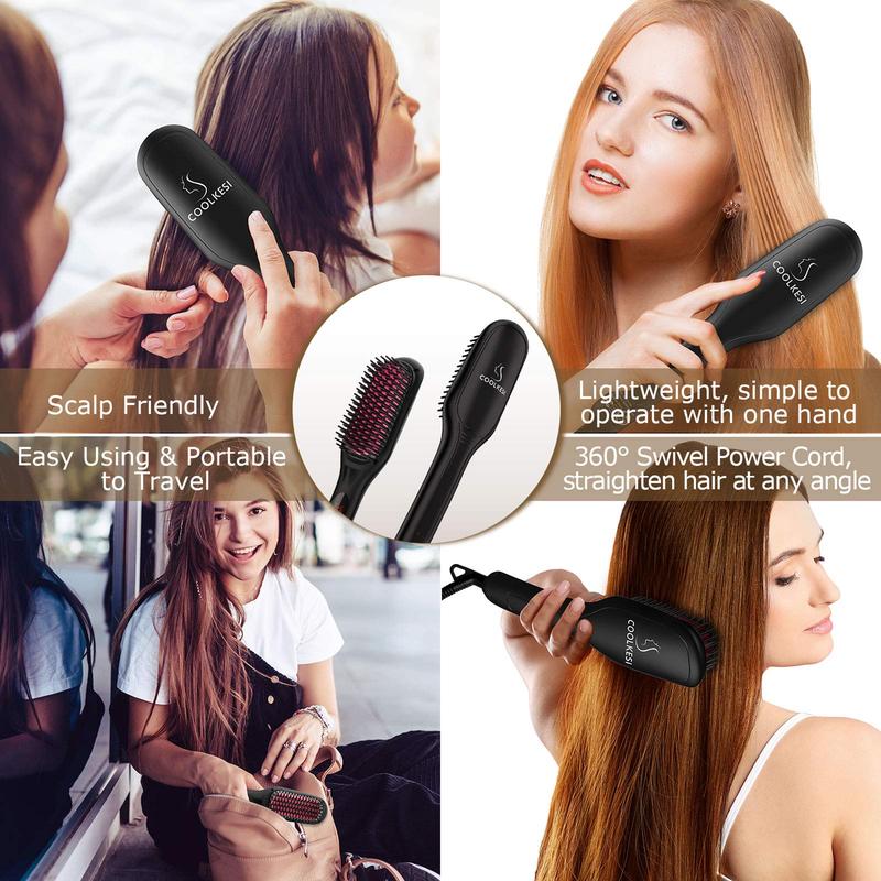 Ionic Hair Straightener Brush , 30s Fast MCH Ceramic Heating Hair Straightening Brush with Anti Scald Feature, Auto-Off & Dual Voltage, Portable Frizz-Free Silky Electric StraighteningComb1 Comfort