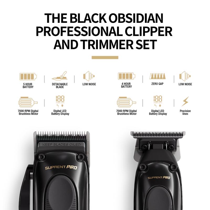 [BARBER'S CHOICE] SUPRENT PRO The Black Obsidian 20 in 1 Professional Hair Clippers Trimmer Cutting Beard Cordless Barber Shaving Machine  - High Torque Brushless Motor & DLC Coated Detachable Blade - Cordless Hair Trimmer Set