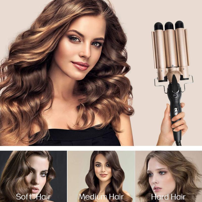 Portable 3-Tube Hair Curler, 1 Box Hair Curling Iron with 3 Counts Barrels, Hair Styling Tool for Home & Travel, Create a Wavy Hairstyle