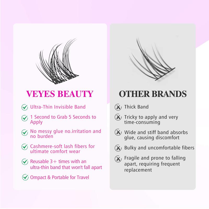 Veyesbeauty LuxeBold 10mm-18mm Cluster Lash Single Length Invisible Band Wispy Lightweight Softness Weightless Makeup Eyelash Extensions