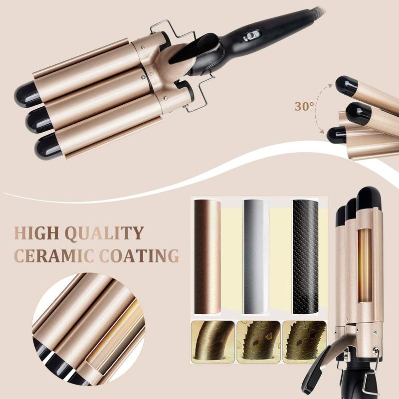 Portable 3-Tube Hair Curler, 1 Box Hair Curling Iron with 3 Counts Barrels, Hair Styling Tool for Home & Travel, Create a Wavy Hairstyle