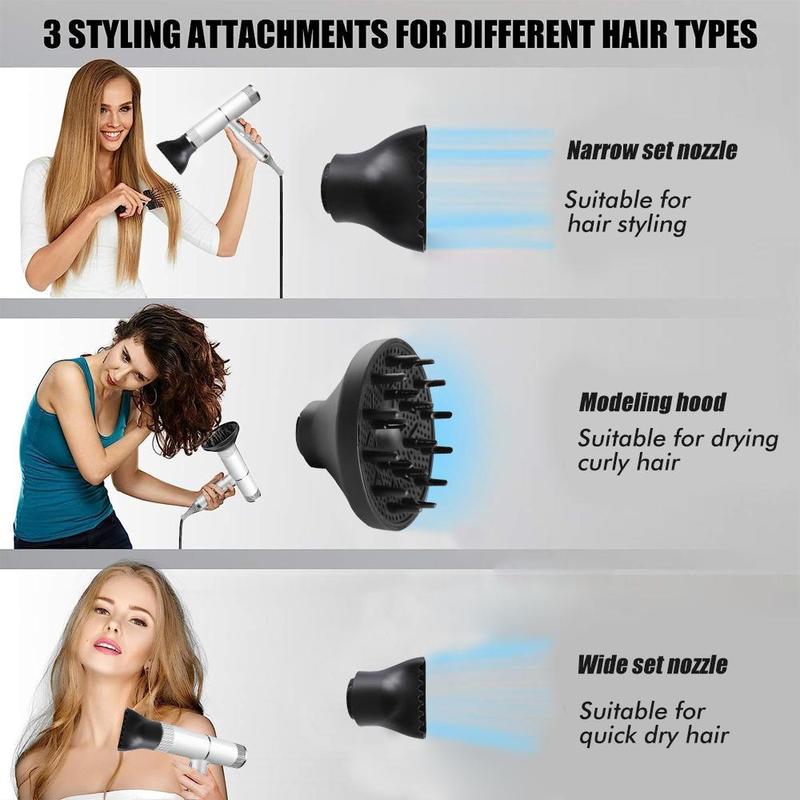 Hair Dryer with 3 Nozzles, 2 Temperature Levels,High-power 1000W Hair Dryer, 3 Wind Speeds, Hot and Cold Air, Double Temperature Control Protection, Low Noise, for Hair Salons, Homes, Dormitories, Travel, Gift Box