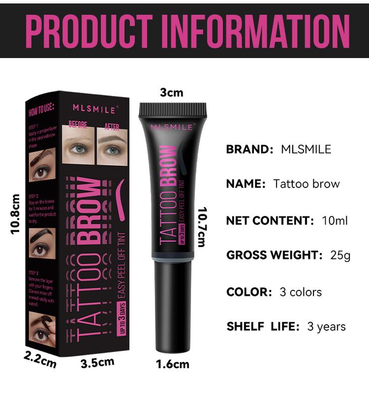 Tattoo Eyebrow Gel Tint Long Lasting Tattoo Brow Peel Off Tint Gel, Waterproof Transferproof Brow Tattoo Tint Last Up to 3 Days Makeup Daily Cosmetic Pack