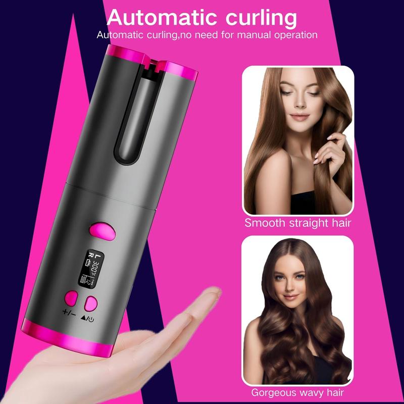 Automatic Curler, Cordless Rechargeable Curling Iron, Wave Curl Styler, Automatic Rotating Curling Iron for Long Hair Short Hair