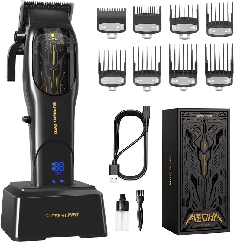 [BARBER'S SUPPLIES] SUPRENT PRO The Mecha - Professional Hair Clippers for Men - High Torque Brushless Motor and DLC Coated Ceramic Blade, Cordless Hair Clippers Set  with Charging Dock for Barbers and Self cut, Premium Gift for Men