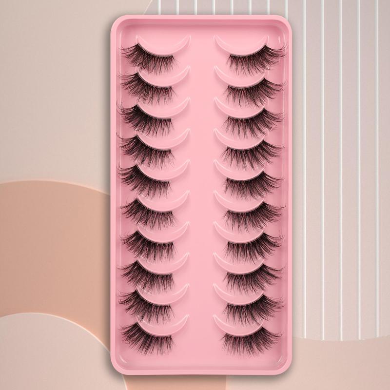 Half Eye False Eyelashes Set, 10 Pairs Natural Look Fluffy Curly Thick Faux Eyelashes, Portable Makeup Tool for Women, Eyelash Extension Cosmetic Gift, Lashes Extension Kit, Christmas Gift