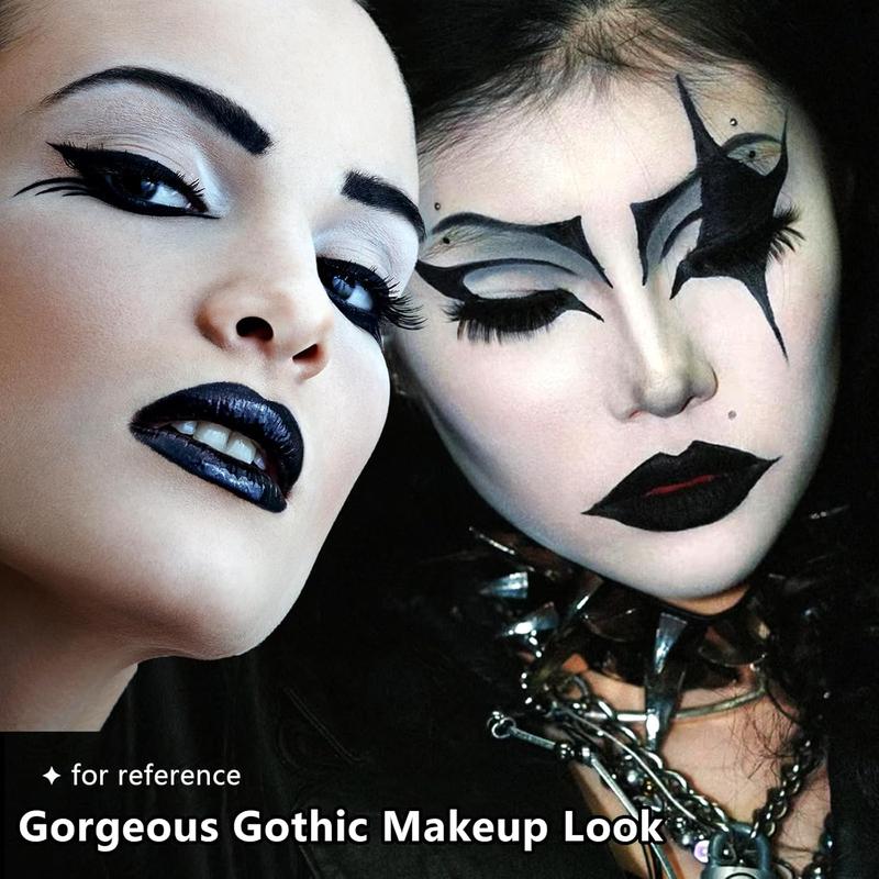 Halloween Goth Makeup, Complete Goth Make Up Set with White Foundation, Black Lipstick, Dark Smokey Eyeshadow Kit for SFX Gothic Makeup, Cosplay, Costume Party, Theater and Film