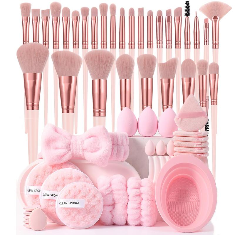 Makeup Tool Set, 55pcs set Makeup Brush & Sponge & Powder Puff & Wristband & Headband & Cleaning Bowl, Professional Makeup Tools for Women, Christmas Gift