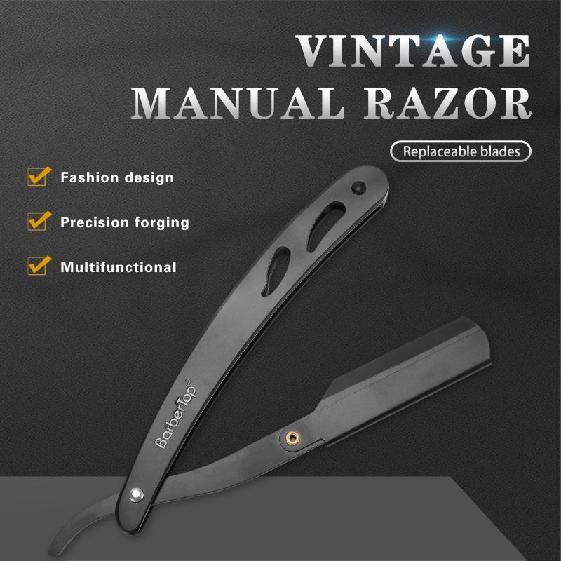 Hair Straight Razor Holder & Blades Set, 1 Set Professional Hair Shaving Tool, Hair Shaver for Men, Men's Grooming Tool