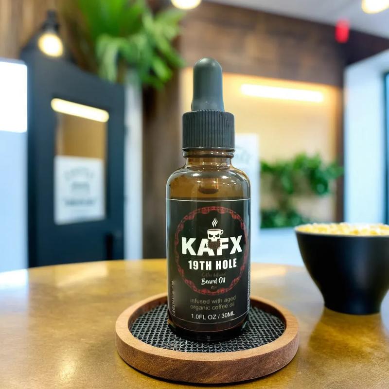 KAFX Body 19th Hole Coffee Infused Beard Oil Organic Scented Hair Care Scent Coconut Jojoba Comfort Aroma