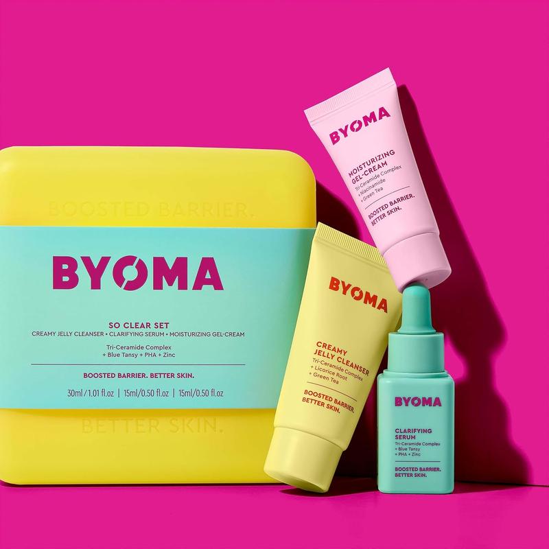 BYOMA So Clear Set - Barrier Repair Skincare Set for Acne Prone Skin - Creamy Jelly Cleanser, Clarifying Face Serum & & Gel-Cream Moisturizer - Unclogs Pores, Targets Blemishes - 30ml, 15ml, 15ml